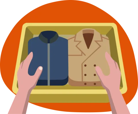 Borse, giacche e cappotti nelle vaschette